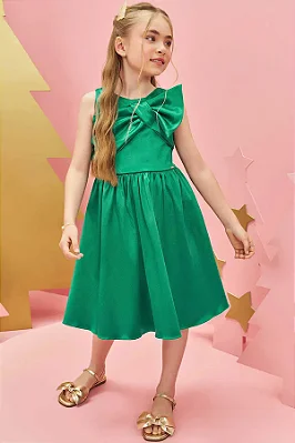 Vestido em Super Cetim Verde Infanti