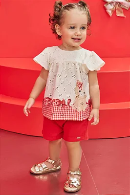 Conjunto de Bata em Malha Laise com Shorts em Sarja Onix com Elastano Infanti