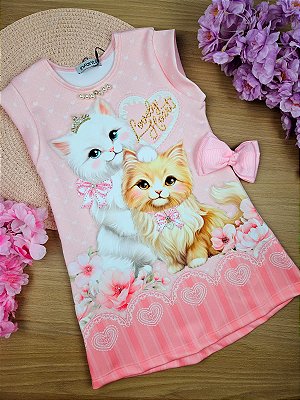 Vestido em Fly Tech Gatinhas Infanti