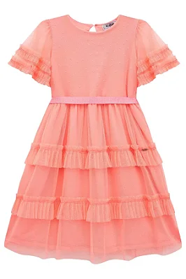 Vestido em Tule com Elastano Laranja Kukiê