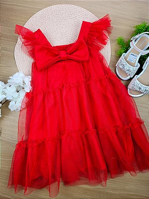 Vestido Vermelho Laço Tule Natal Mon Sucré