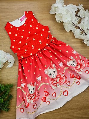 Vestido em Super Cetim Ursinhos Natal Cinti