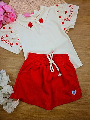 Conjunto Blusa com Gola e Short Saia Cinti