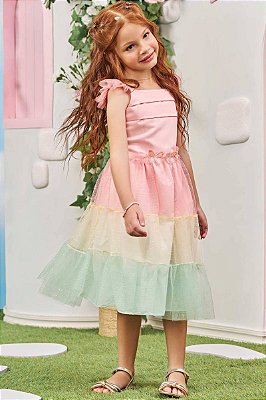Vestido em Super Cetim e Tule Wave Infanti