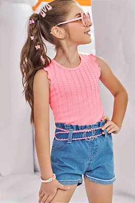 Blusa em Canelado Maui Rosa Neon Infanti