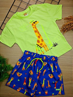 Conjunto Camiseta em Malha e Short em Nylon Girafinha Up Baby
