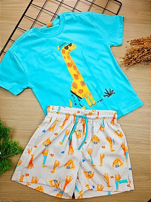 Conjunto Camiseta em Malha e Short em Nylon Girafinha Up Baby