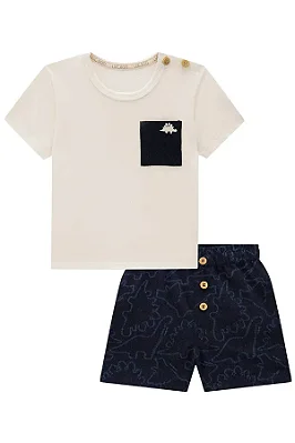 Conjunto de Camiseta em Meia Malha e Bermuda em Tecido Eco com Elastano LucBoo