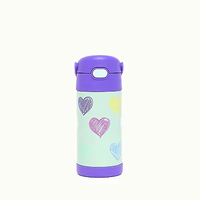 Garrafa Térmica Infantil Funtainer F410 Corações Coloridos Thermos - 355ml