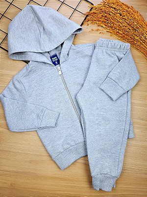 Conjunto Jaqueta e Calça em Moletom Peluciado Cinza Bee Loop