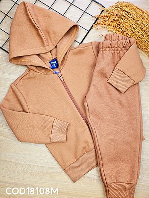 Conjunto Jaqueta e Calça em Moletom Peluciado Marrom Bee Loop