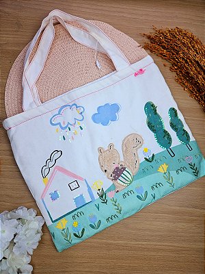Bolsa Sarja 100% Algodão Bordada Floresta Mon Sucré