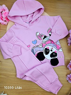 Conjunto Blusa Com Bolso e Calça em Moletom Flanelado Pandinha Lilás Cinti