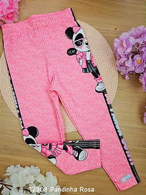 Calça Legging em Suplex Power Felpado Pandinha Rosa Cinti
