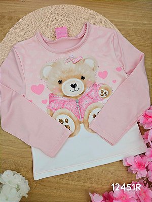 Blusa Térmica Manga Longa Ursinha Rosa Cinti
