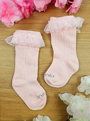 Meia Babadinhos Rosa Princess 3/4 18 a 24 Infanti