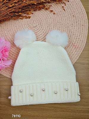 Gorro em Tricô PomPom Princess - P - 6 a 12 Meses - Infanti