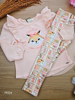 Conjunto de Bata em Malha Bee e Legging em Fly Tech Raposinha Infanti