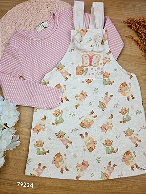 Conjunto de Blusa em Malha Canelada e Salopete em Moletom Infanti