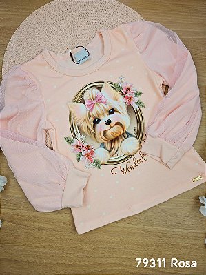 Blusa em Cotton e Tule Cachorrinha Infanti