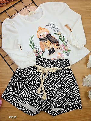 Conjunto de Blusa em Malha Bee e Shorts em Sarja Pita Infanti