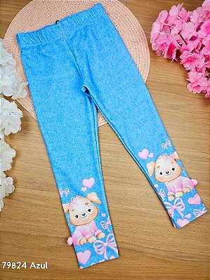 Calça Legging em Molecotton Azul Cachorrinho Infanti
