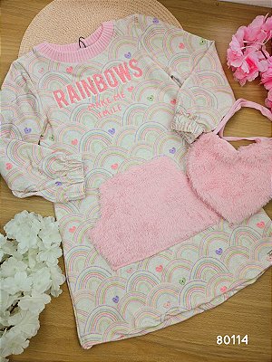 Vestido em Molecotton e Bolsa em Pelo Carneirinho Infanti