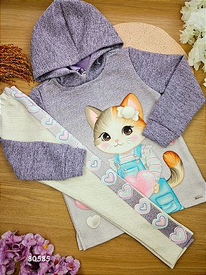 Conjunto de Blusão Alongado em Malha Textura com Brilho e Calça Legging em Fly Tech Infanti