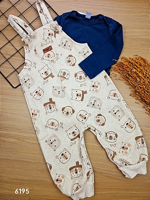 Conjunto Jardineira e Body Manga Longa Divertto