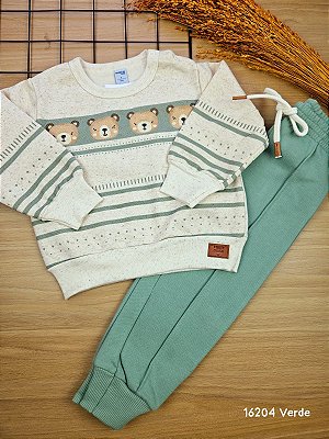 Conjunto Blusão e Calça em Moletom Peluciado Bear Verde Divertto