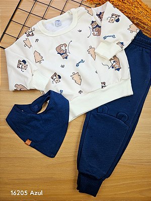 Conjunto Blusão e Calça em Moletom Bear Azul (acompanha babador) Divertto