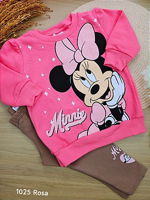 Conjunto Blusão em Moletom Flanelado e Legging em Molecotton Minnie Rosa Fakini