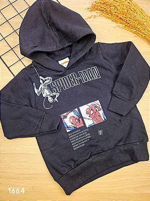 Blusão Moletom com Capuz Preto Homem Aranha Fakini