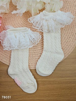 Meia 3/4 Off White Princesa Babadinhos 18 a 24 Kukiê