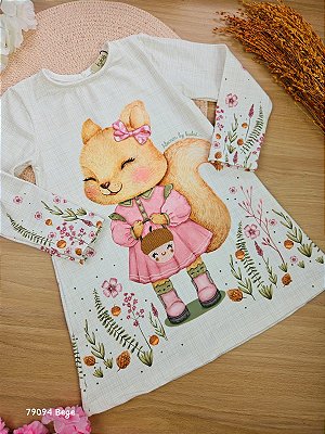 Vestido em Malha Comfy Esquilinha Bege Kukiê