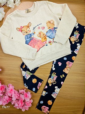 Conjunto de Blusão em Moletom 3 Cabos Peluciado e Legging em Termoskin Térmica Kukiê