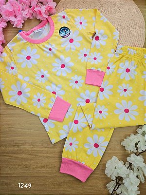 Conjunto de Pijama em Meia Malha Margaridas Brilha no Escuro Fakini