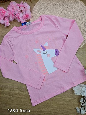 Blusa Manga Longa Unicórnio Rosa Fakini