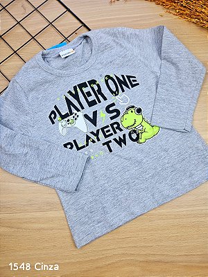 Camiseta Manga Longa Dino Cinza Fakini