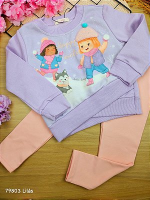 Conjunto Blusão  em Moletom com Pelúcia e Calça Legging em Termoskin Térmica Friends Kukiê