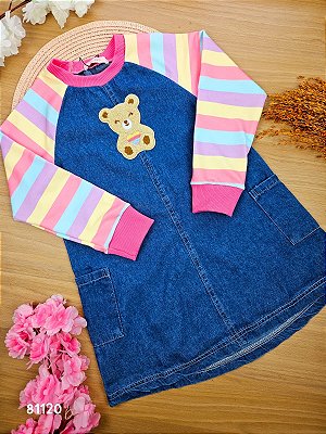 Vestido em Jeans e Molecotton Colorido Kukiê