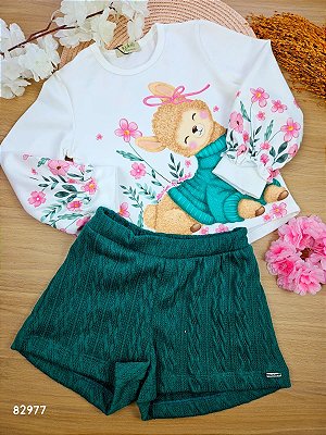 Conjunto Blusa em Molecotton e Shorts em Tricot em Relevo Kukiê