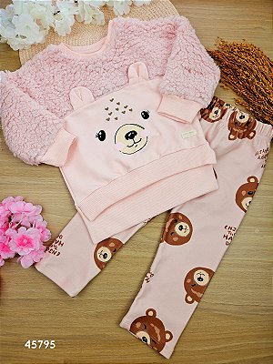 Conjunto Blusão em Pelo Carneirinho e Calça Legging Termoskin Térmica Ursinho Up Baby