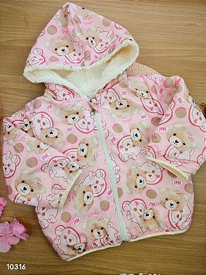 Jaqueta em Nylon Peluciada Dupla Face Ursinhas Cinti