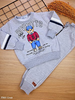 Conjunto em Moletom Cinza Bear Divertto