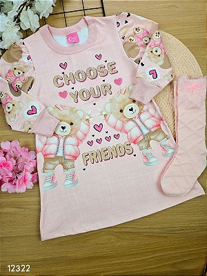 Vestido em Moletom Peluciado Friends Urso Cinti