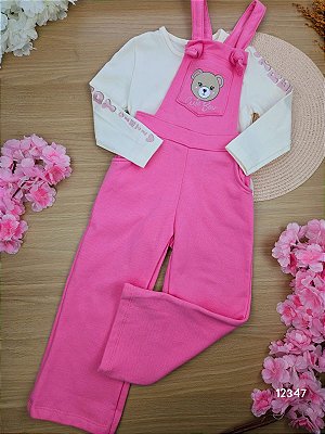 Conjunto de Jardineira Peluciada e Blusa Manga Longa Ursinha Cinti