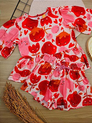 Conjunto Blusa e Short em Viscose Vermelhinho Três e Já