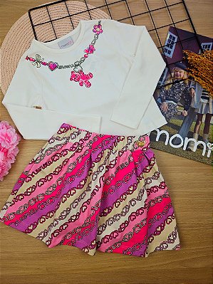 Conjunto Blusa Manga Longa e Saia com Shorts Embutido Momi