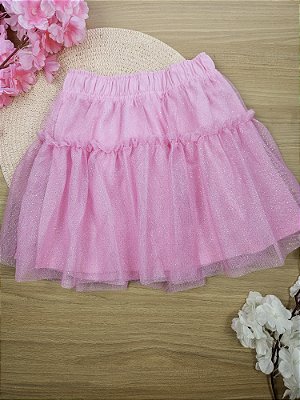 Saia Tule Glitter Rosa Cinti